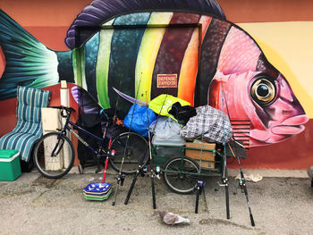 Bicycles parked on street