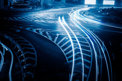 Light trails on road at night