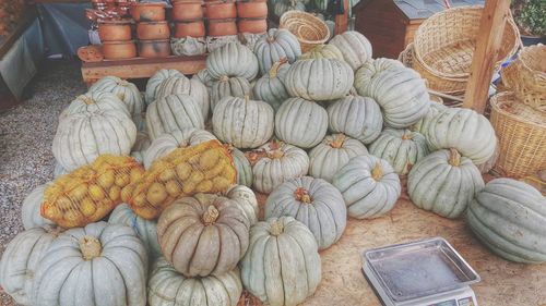 Pumpkins for sale at market stall