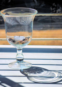 Close-up of beer in glass on table