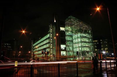 Illuminated street light at night