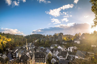 High angle view of townscape against sky