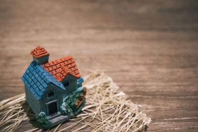 High angle view of toy on table