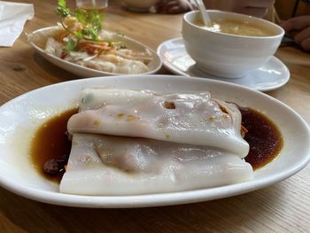 High angle view of food in plate