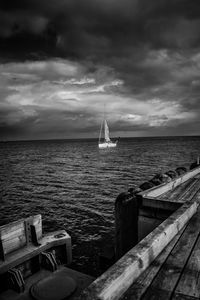 Sailboat on sea against sky