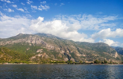Scenic view of calm lake against mountain range