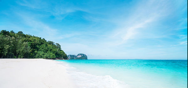 Scenic view of sea against blue sky