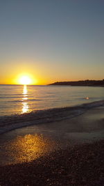 Scenic view of sea against clear sky during sunset