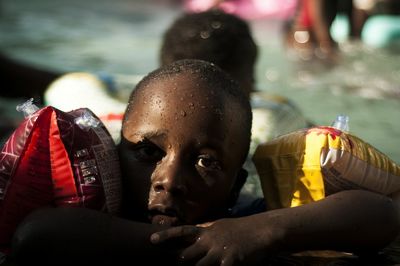 Portrait of boy in swimming pool