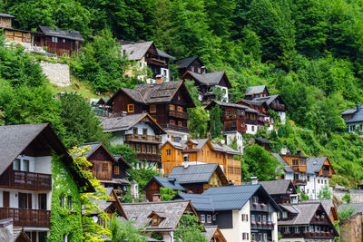 High angle view of buildings in village