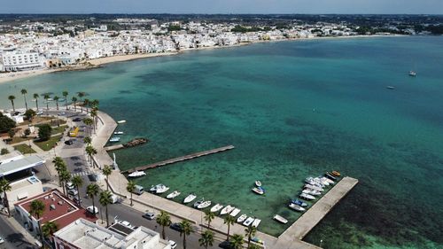 High angle view of city buildings