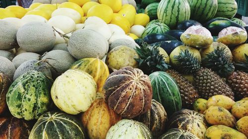 High angle view of fruits displayed at market stall