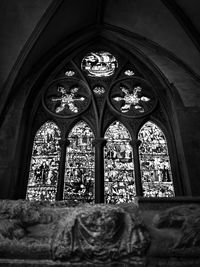 Low angle view of ornate window in historic building