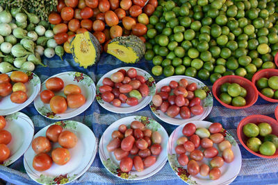 High angle view of vegetables in market