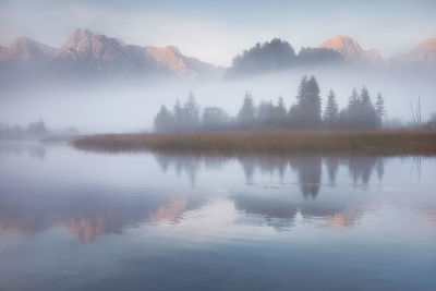 Scenic view of lake against sky during sunset