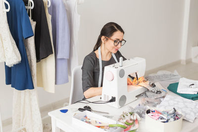 Woman working on table