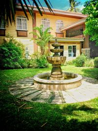 View of fountain in garden