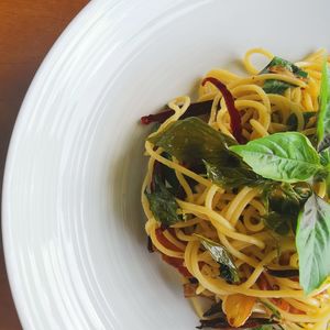 High angle view of meal served in plate