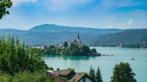 Maria worth village on thre worthersee lake, carinthia, austria