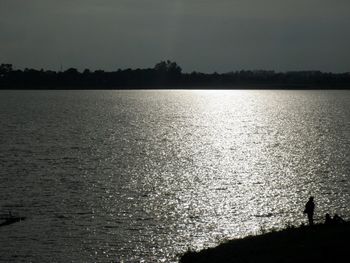 Scenic view of lake against sky at sunset