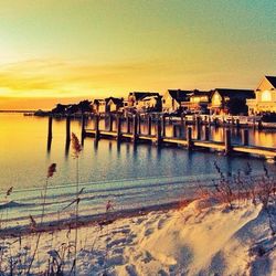 Scenic view of sea at sunset