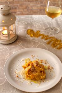 High angle view of food in glass on table
