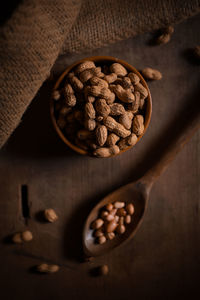 High angle view of coffee beans on table