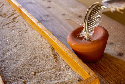 High angle view of ice cream on table