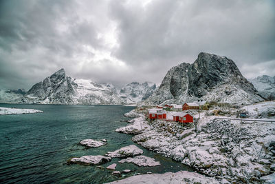 Scenic view of snowcapped mountains against sky