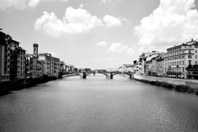 View of bridge over river against cloudy sky