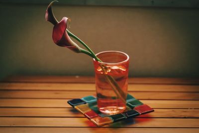 Close-up of drink in glass on table