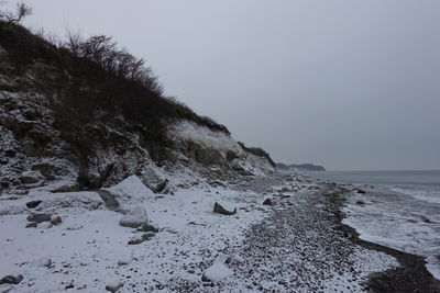 Scenic view of sea against clear sky during winter