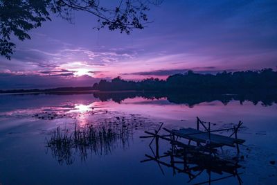 Scenic view of lake against sky during sunset