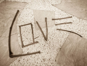 Love text made from sticks on floor