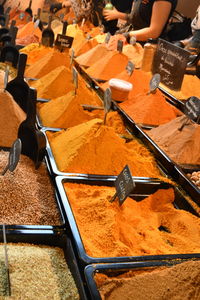 High angle view of spices for sale at market stall