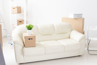 White sofa on table at home