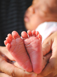 Close-up of baby holding hands