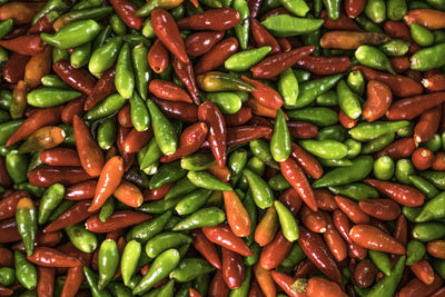 Full frame shot of green chili peppers