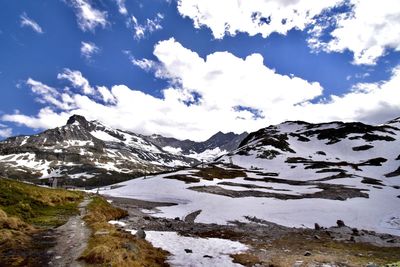 Scenic view of snowcapped mountains against sky