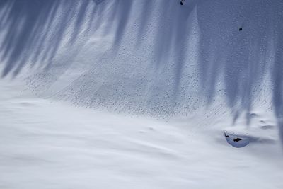 High angle view of snow covered land