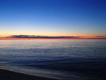 Scenic view of sea against clear sky at sunset