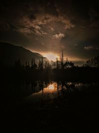 Scenic view of lake at sunset