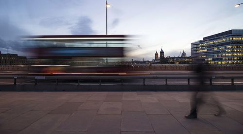 Blurred motion of buildings in city