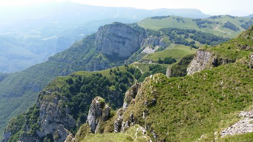 High angle view of mountains against sky