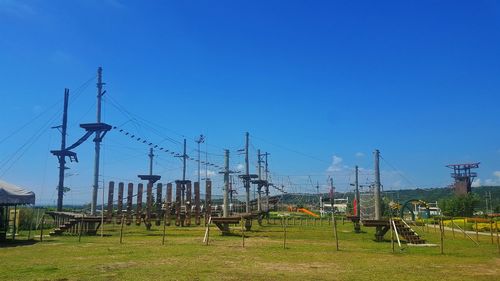 Electricity substation against blue sky