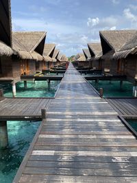 Low angle view of villas against sky in beautiful maldives 