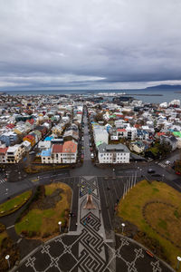 High angle view of townscape against sky