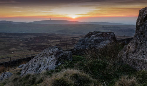 Scenic view of landscape against sky during sunset