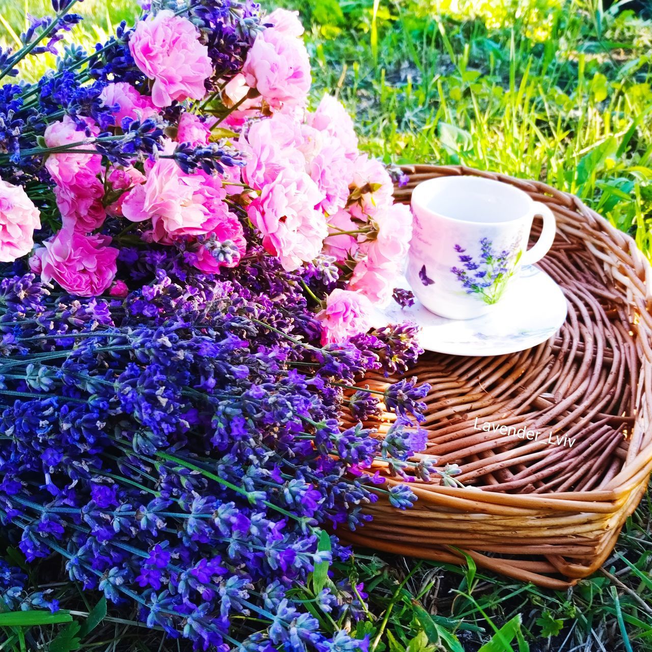 CLOSE-UP OF PURPLE ROSE FLOWERS IN BASKET