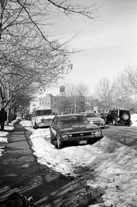 Car on snow covered landscape